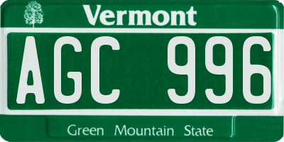 VT license plate AGC996