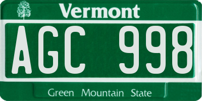 VT license plate AGC998
