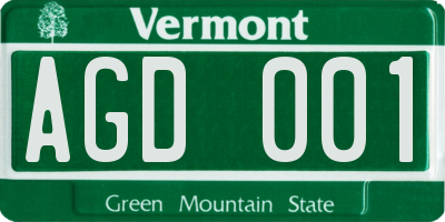 VT license plate AGD001