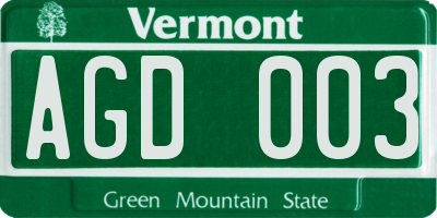 VT license plate AGD003