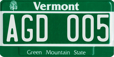 VT license plate AGD005