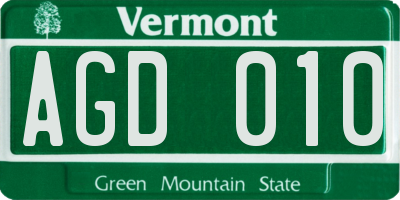 VT license plate AGD010