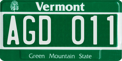 VT license plate AGD011