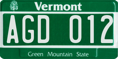 VT license plate AGD012