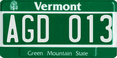 VT license plate AGD013