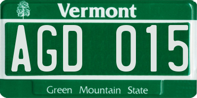 VT license plate AGD015