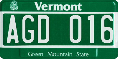 VT license plate AGD016