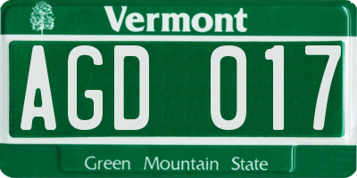 VT license plate AGD017