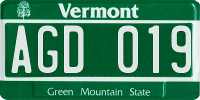 VT license plate AGD019