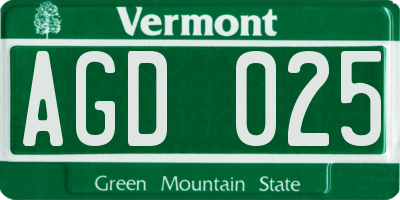 VT license plate AGD025