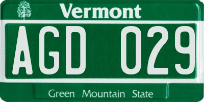 VT license plate AGD029