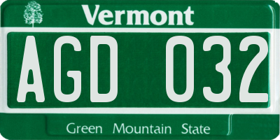VT license plate AGD032