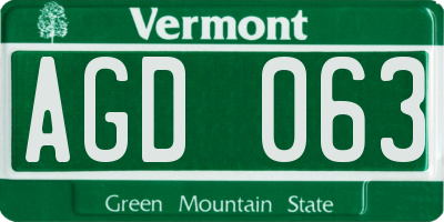 VT license plate AGD063