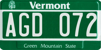 VT license plate AGD072