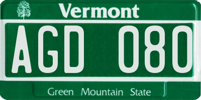 VT license plate AGD080