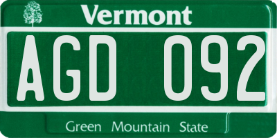 VT license plate AGD092