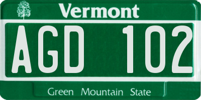 VT license plate AGD102