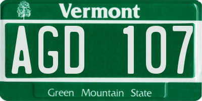 VT license plate AGD107