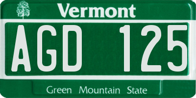 VT license plate AGD125