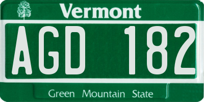 VT license plate AGD182
