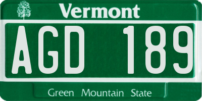 VT license plate AGD189