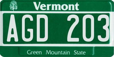 VT license plate AGD203
