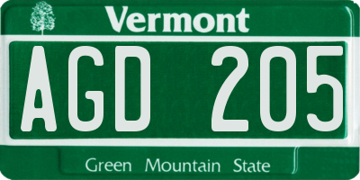VT license plate AGD205