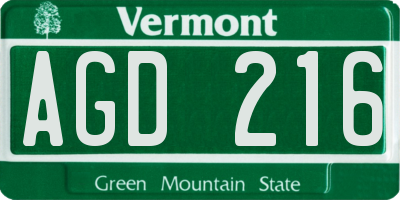 VT license plate AGD216