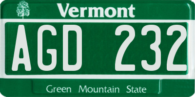 VT license plate AGD232
