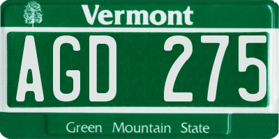 VT license plate AGD275