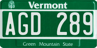 VT license plate AGD289