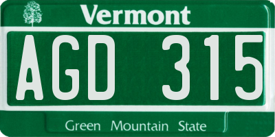 VT license plate AGD315