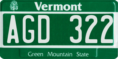 VT license plate AGD322