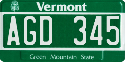 VT license plate AGD345