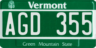VT license plate AGD355