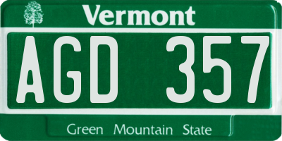 VT license plate AGD357