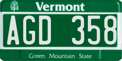 VT license plate AGD358