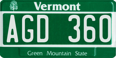 VT license plate AGD360