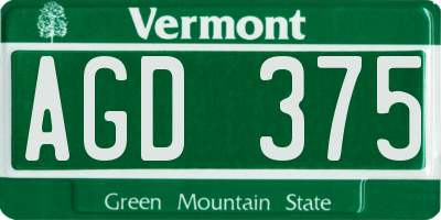 VT license plate AGD375