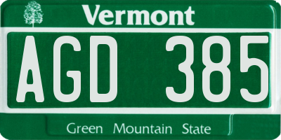 VT license plate AGD385