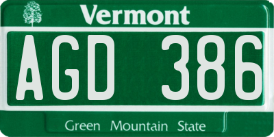 VT license plate AGD386