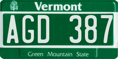 VT license plate AGD387
