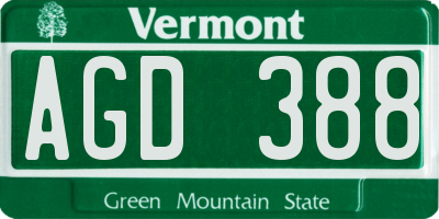 VT license plate AGD388
