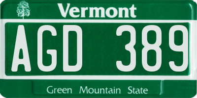 VT license plate AGD389