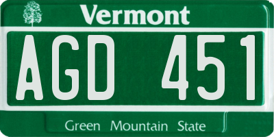 VT license plate AGD451