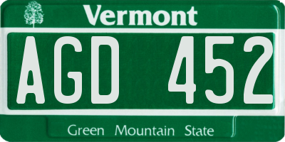 VT license plate AGD452