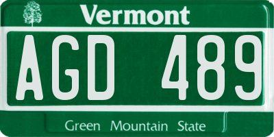 VT license plate AGD489