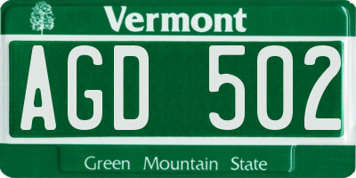 VT license plate AGD502