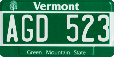 VT license plate AGD523