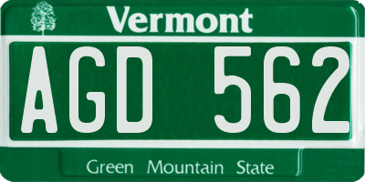 VT license plate AGD562